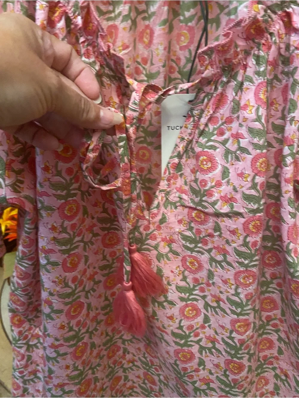 Tuckernuck - NEW - Pink Floral Tie-Neck Ruffle Sleeve Top